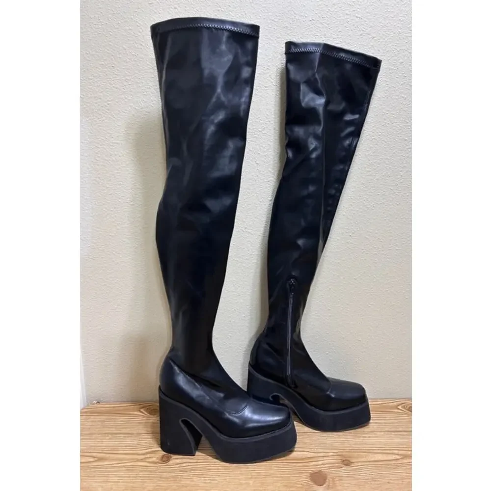 koi Damar Black Over-the-Knee Platform Boots 6/39 Vegan Leather Goth Grunge